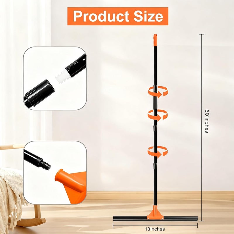 IERGOST Heavy Duty Floor Squeegee with Long Handle, 18" Rubber Wiper Broom for Concrete Tile Cleaning Commercial Scrubber Mop for Garage Deck Bathroom Kitchen Pool Glass - Image 2